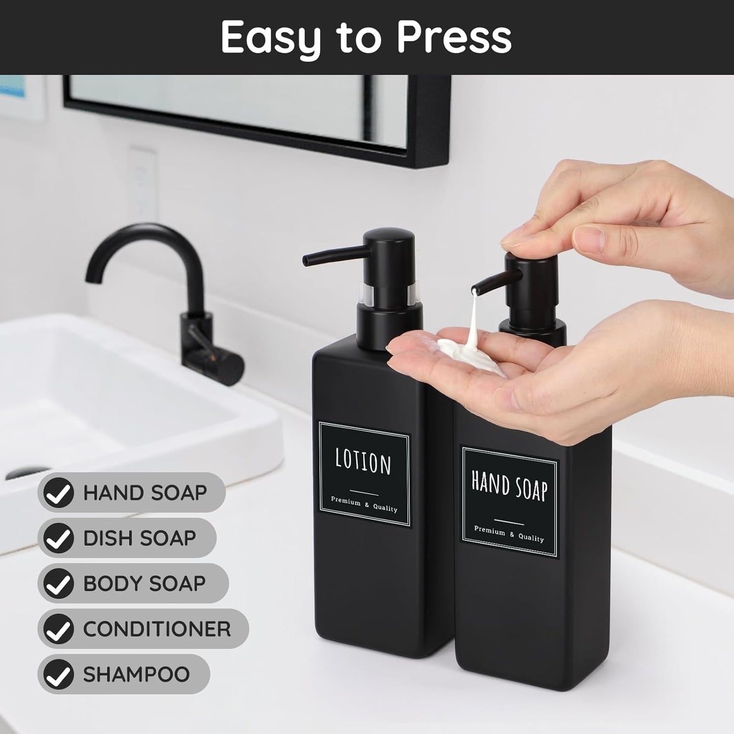 Matte Black Pump Dispensers Set of 3 - 500ml Hand Soap Dispenser for NEW