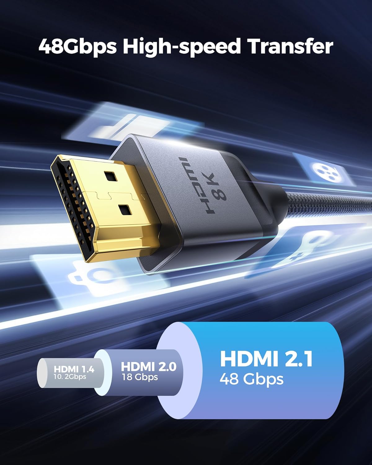 Silkland HDMI 2.1 Cable 4K@240Hz 8K@60Hz Ultra High Speed Certified Grey NEW