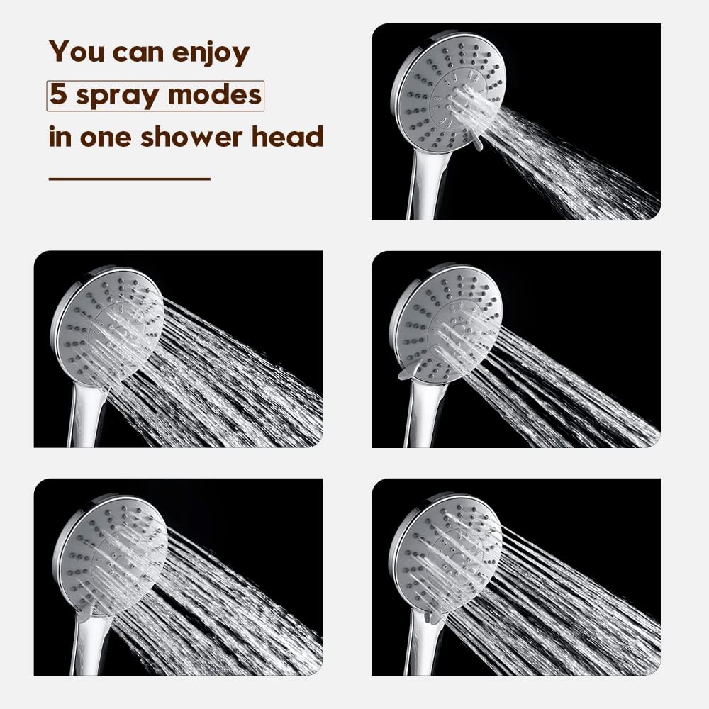 Decaura 5-Mode Spray High-Pressure Massage Round ABS Showerhead Chrome NEW