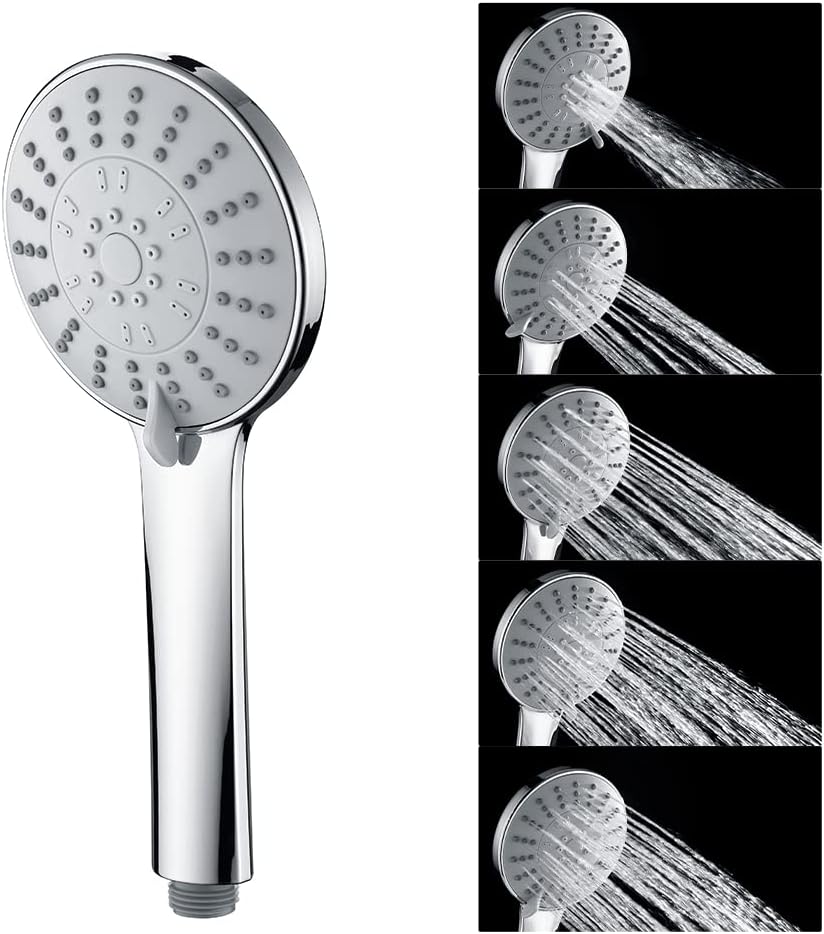 Decaura 5-Mode Spray High-Pressure Massage Round ABS Showerhead Chrome NEW