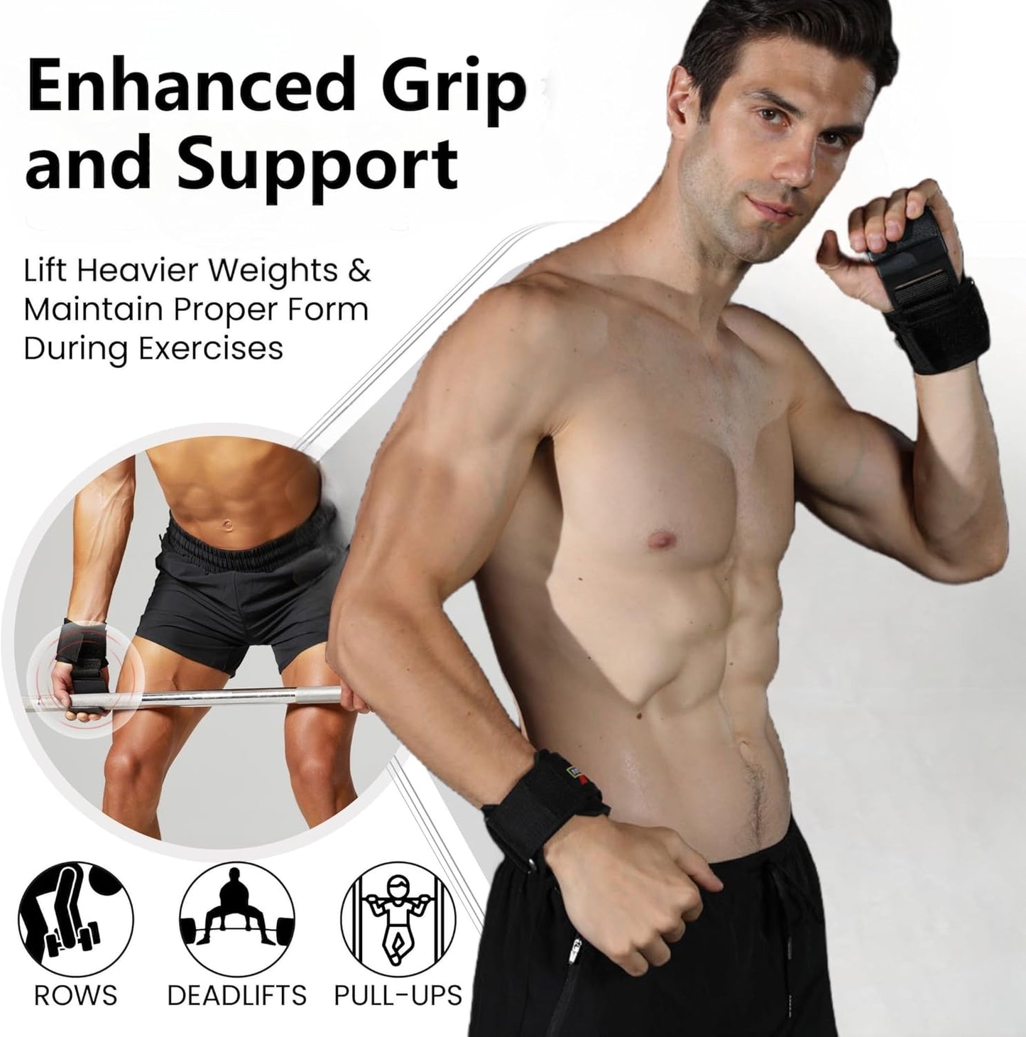 VALEO Nylon Weight Lifting Hooks Straps with Hand Grip Support, One Size DEMO