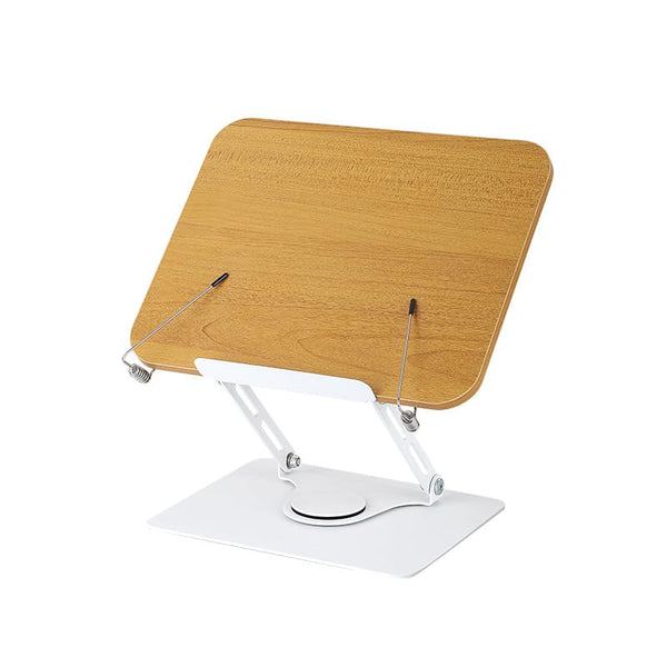 Adjustable Desktop Book Stand 360° Swivel Foldable Reading Brown & White NEW