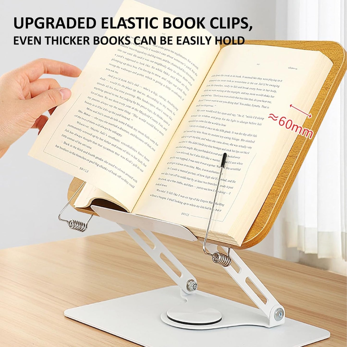 Adjustable Desktop Book Stand 360° Swivel Foldable Reading Brown & White NEW