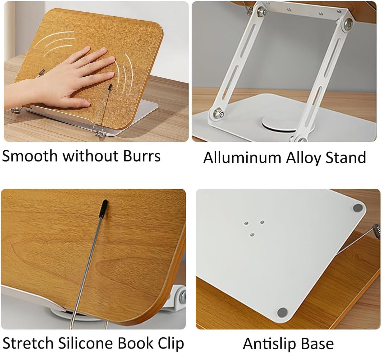 Adjustable Desktop Book Stand 360° Swivel Foldable Reading Brown & White NEW