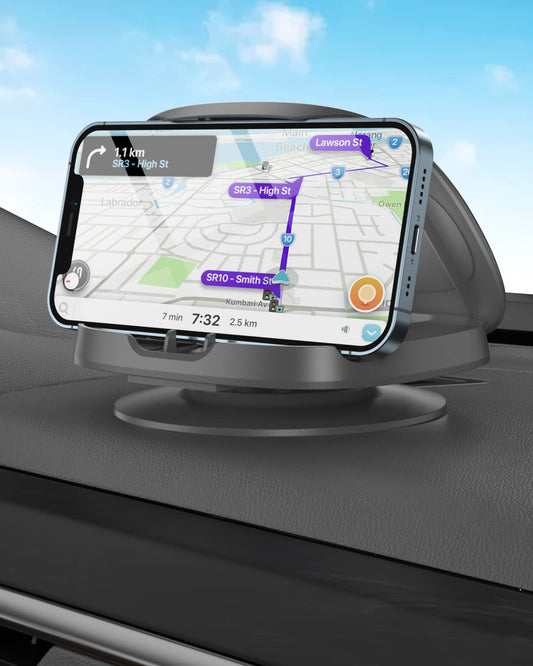 Versatile 360° Rotatable Gray Dash-Mounted Phone Holder for Horizontal & NEW