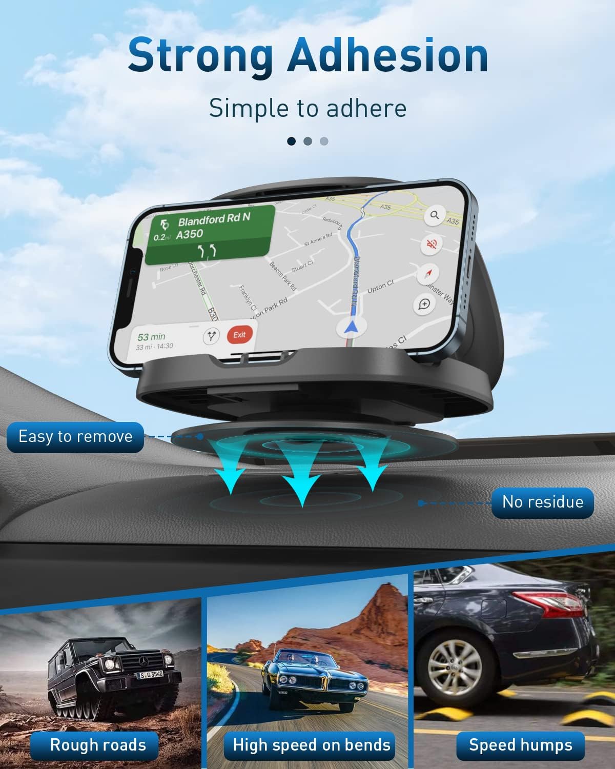Versatile 360° Rotatable Gray Dash-Mounted Phone Holder for Horizontal & NEW