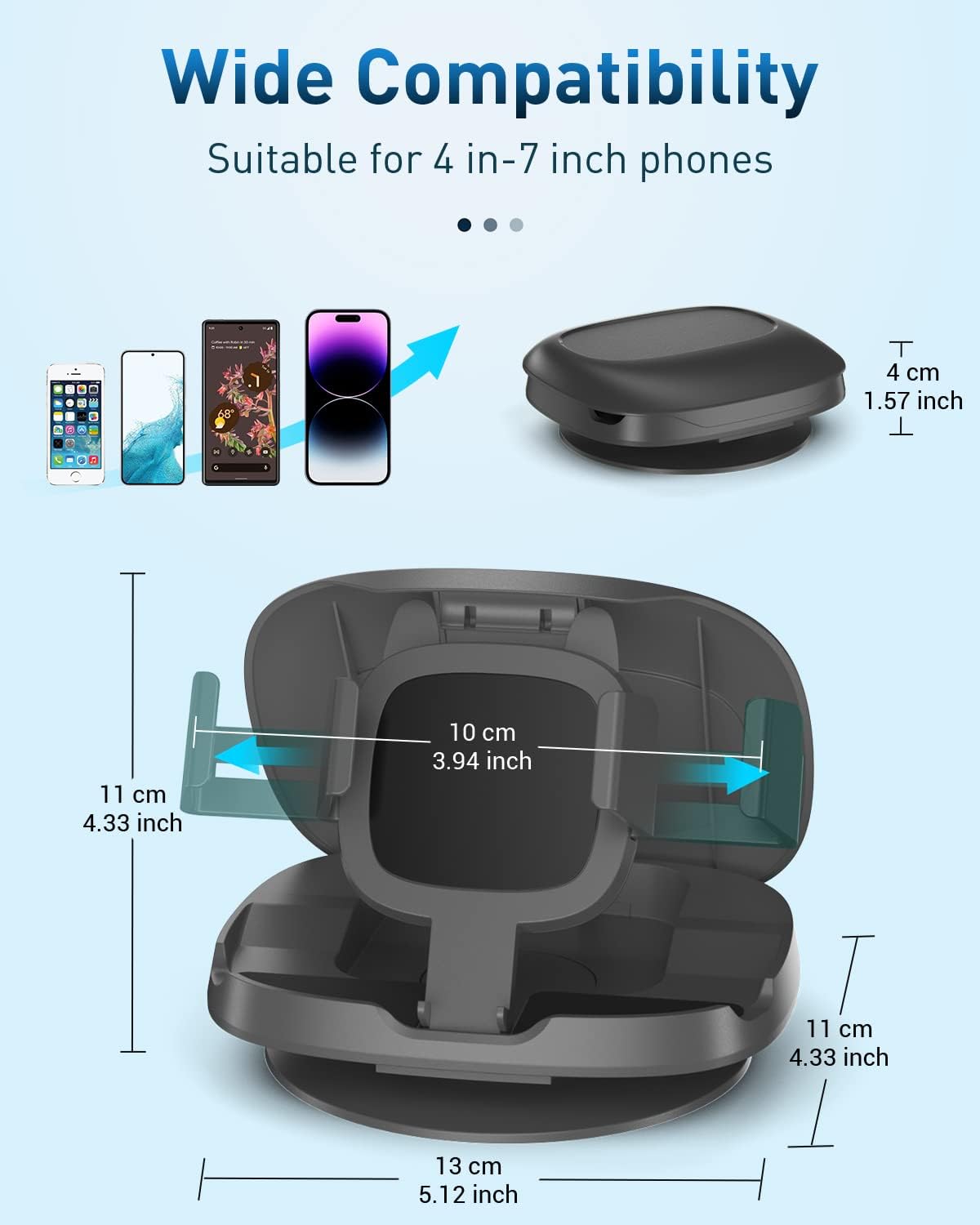 Versatile 360° Rotatable Gray Dash-Mounted Phone Holder for Horizontal & NEW