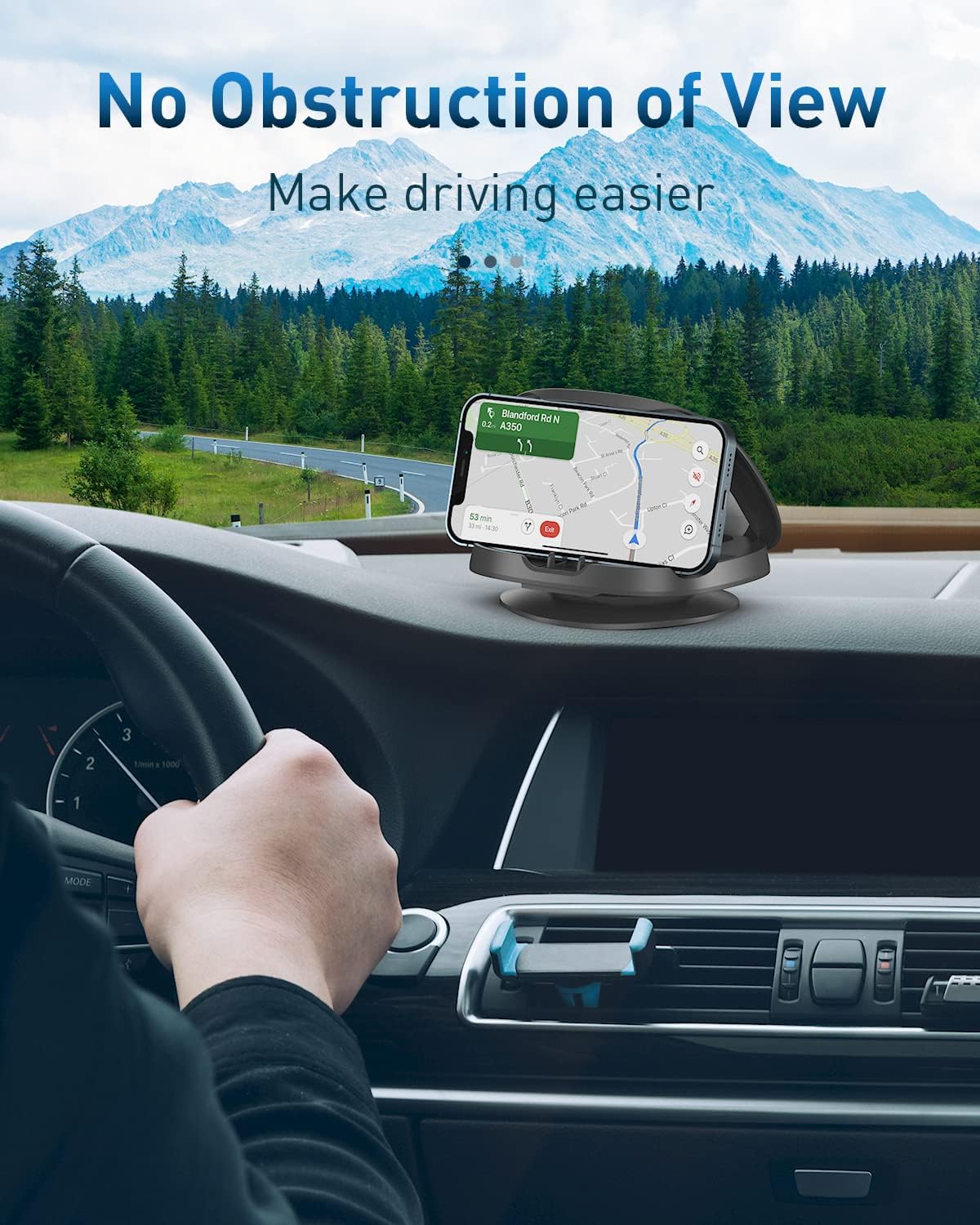 Versatile 360° Rotatable Gray Dash-Mounted Phone Holder for Horizontal & NEW