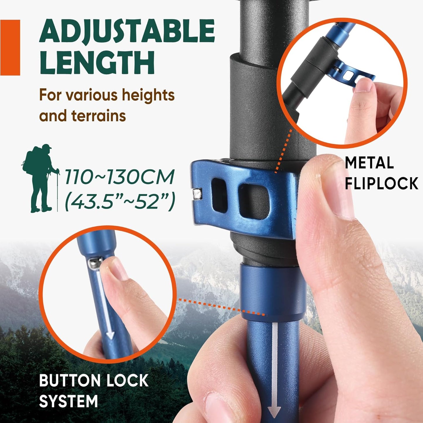 Trekology Collapsible Trekking Poles Lightweight Aluminum Cork Grip Size DEMO