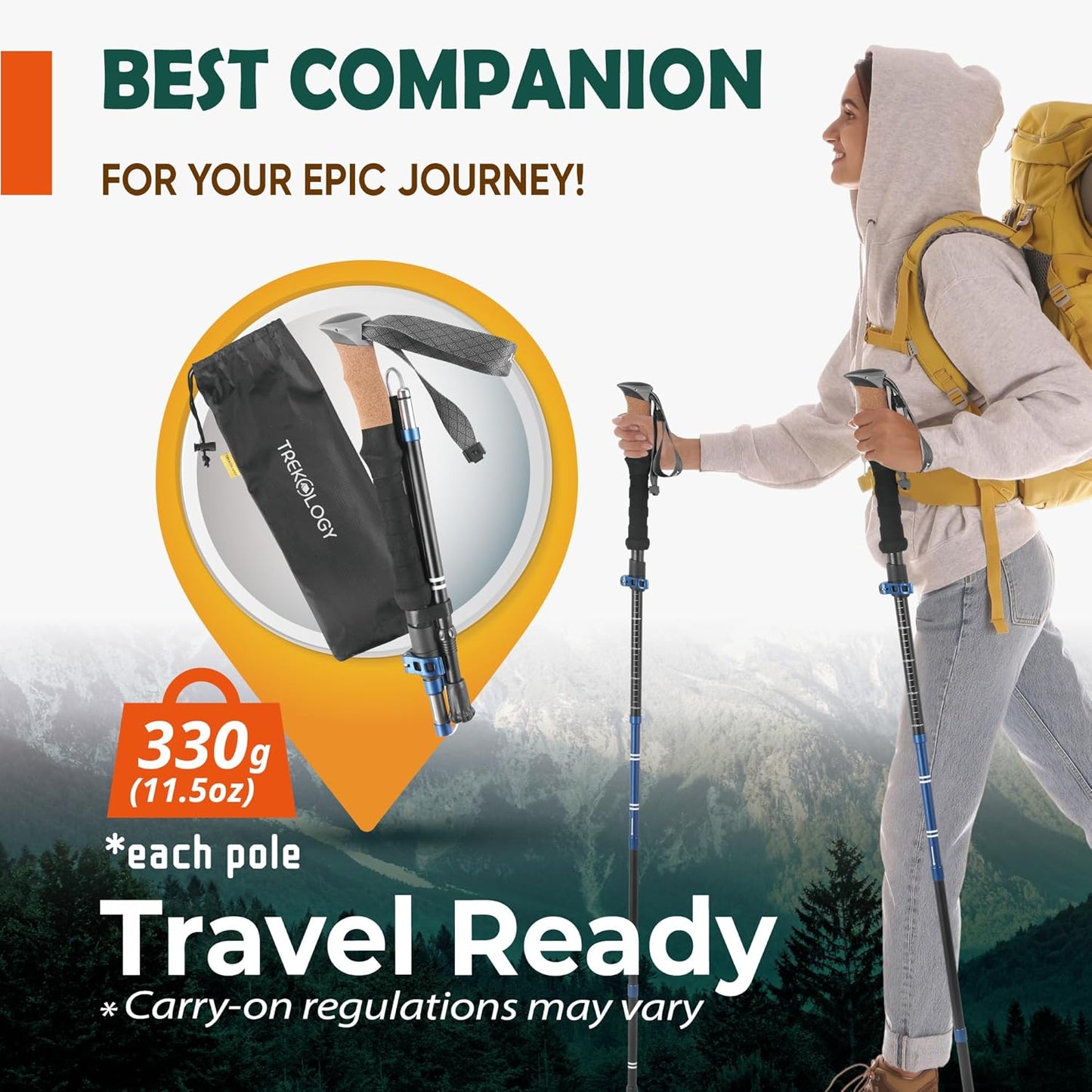 Trekology Collapsible Trekking Poles Lightweight Aluminum Cork Grip Size DEMO