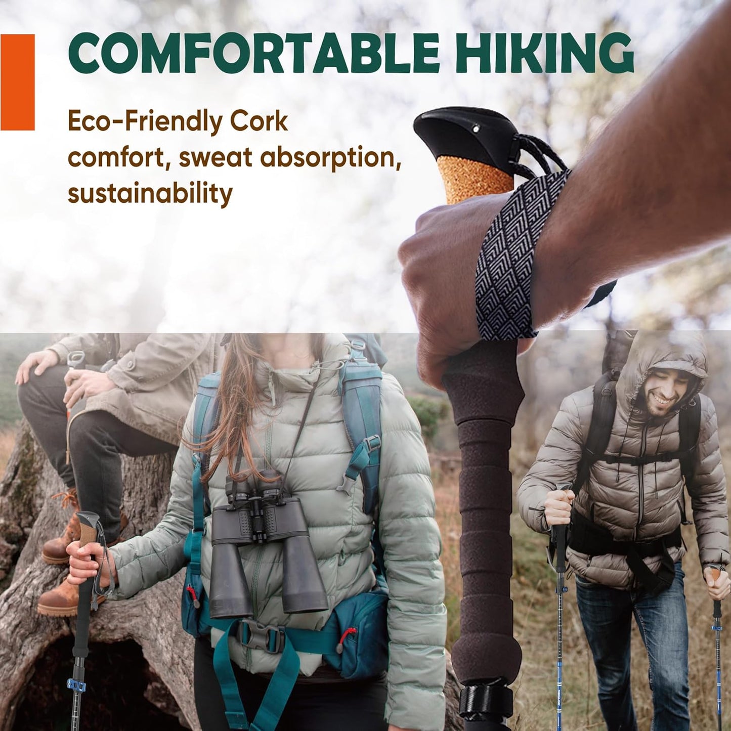 Trekology Collapsible Trekking Poles Lightweight Aluminum Cork Grip Size DEMO