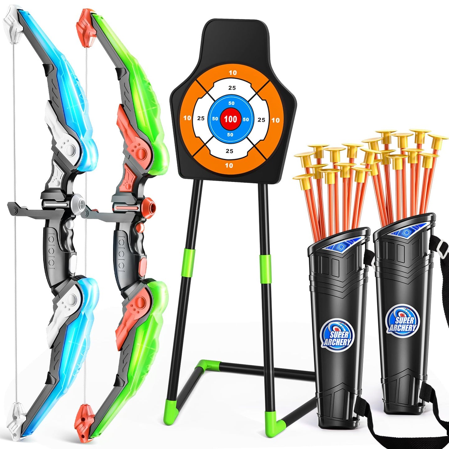 TEMI Bow Toy Weapons and Arrow Set for Kids with LED Lights Archery Toy NEW