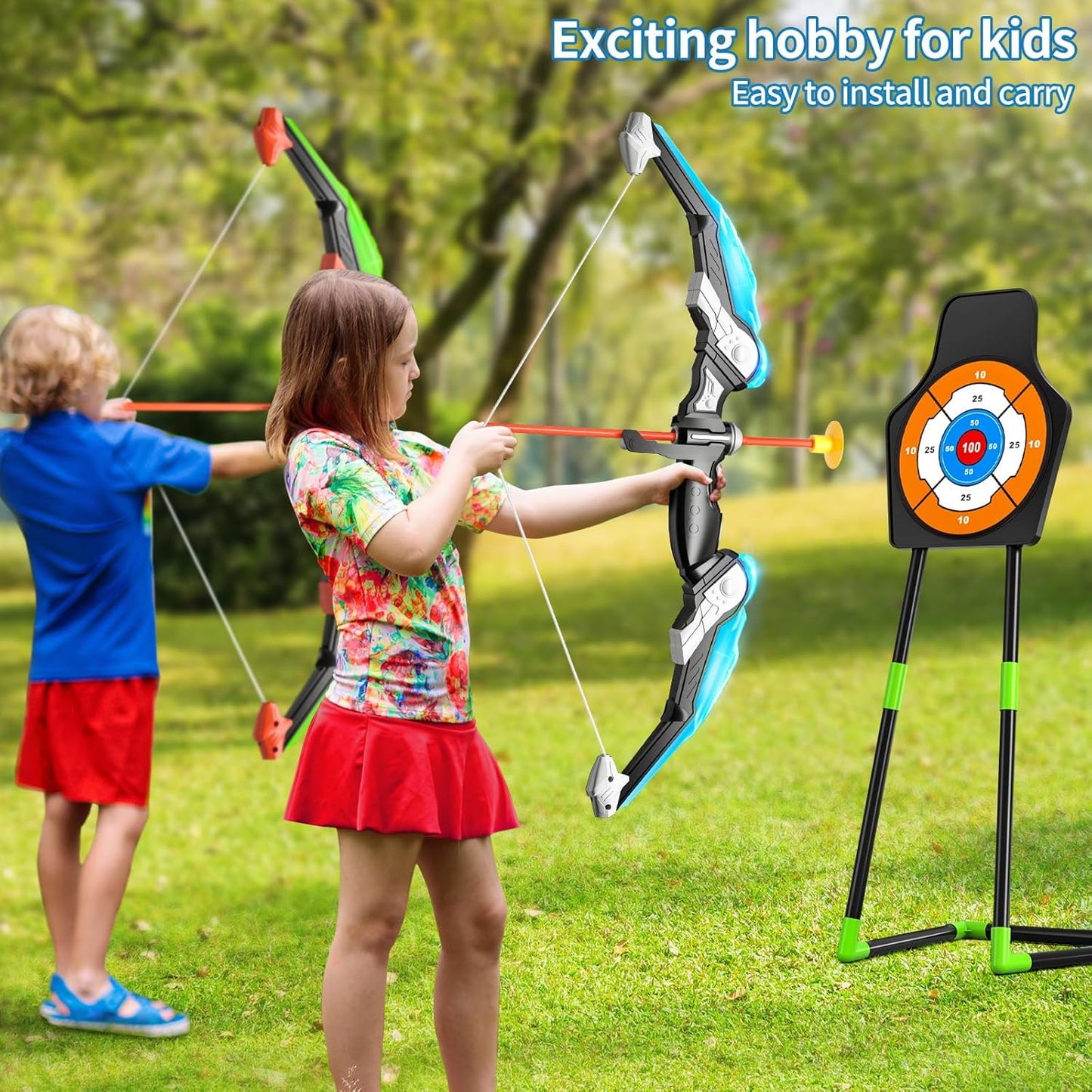 TEMI Bow Toy Weapons and Arrow Set for Kids with LED Lights Archery Toy NEW