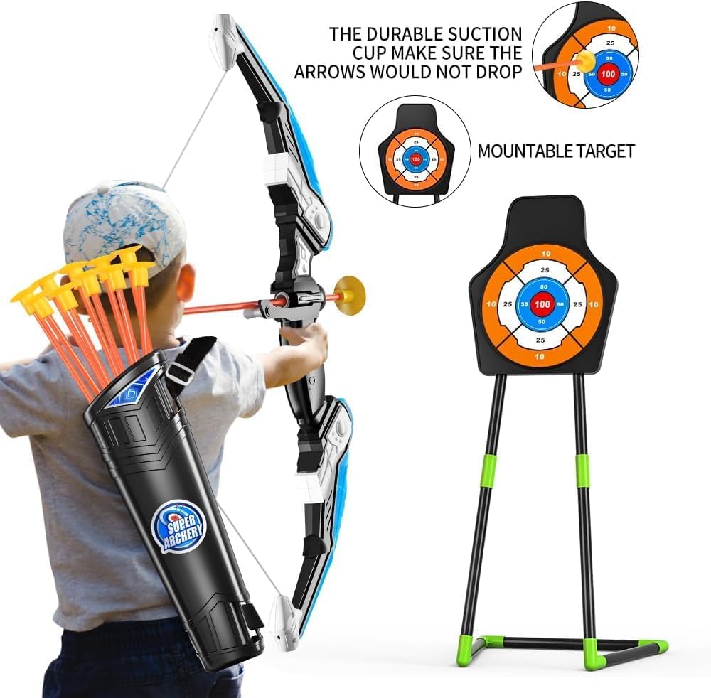 TEMI Bow Toy Weapons and Arrow Set for Kids with LED Lights Archery Toy NEW