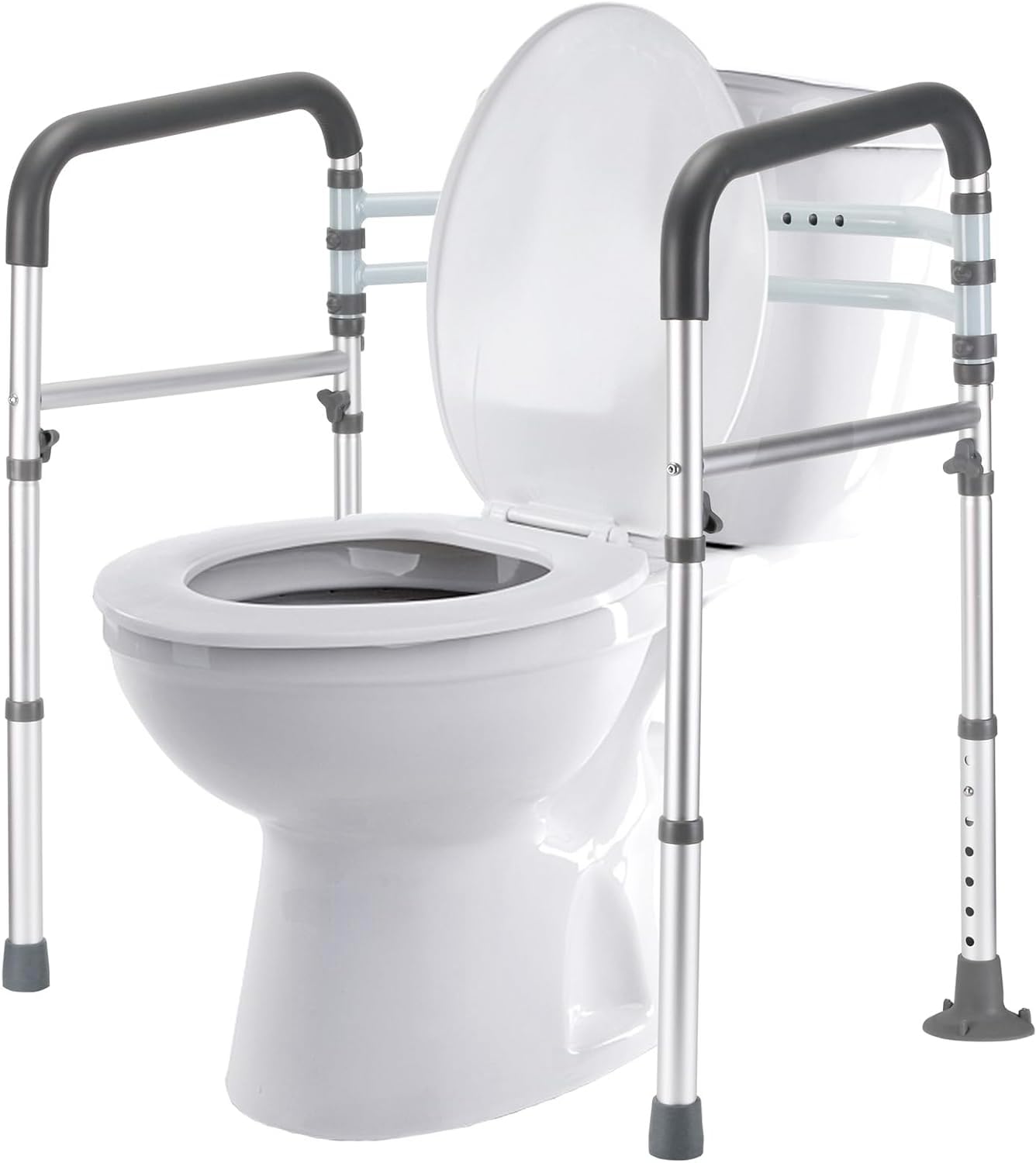 Standalone Toilet Safety Rails with Grab Bars & Handles, Silver NEW