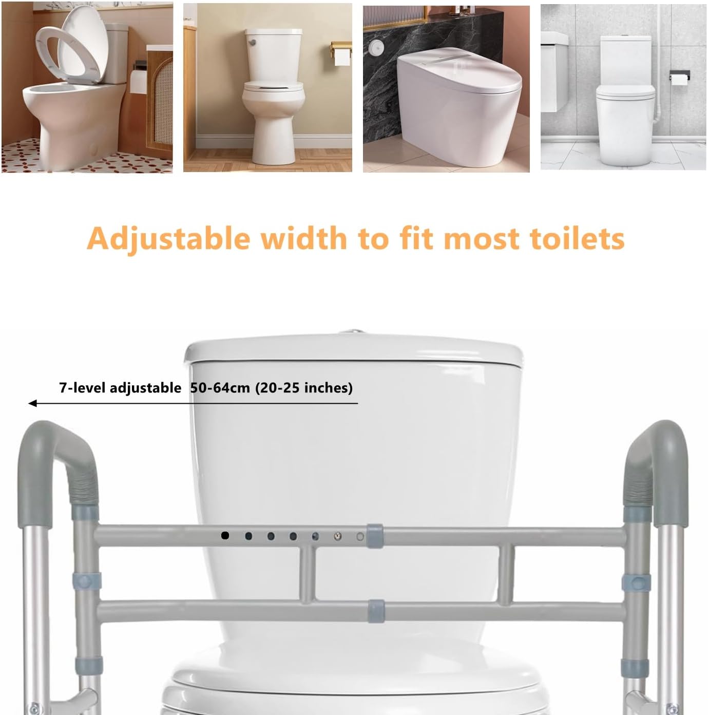 Standalone Toilet Safety Rails with Grab Bars & Handles, Silver NEW