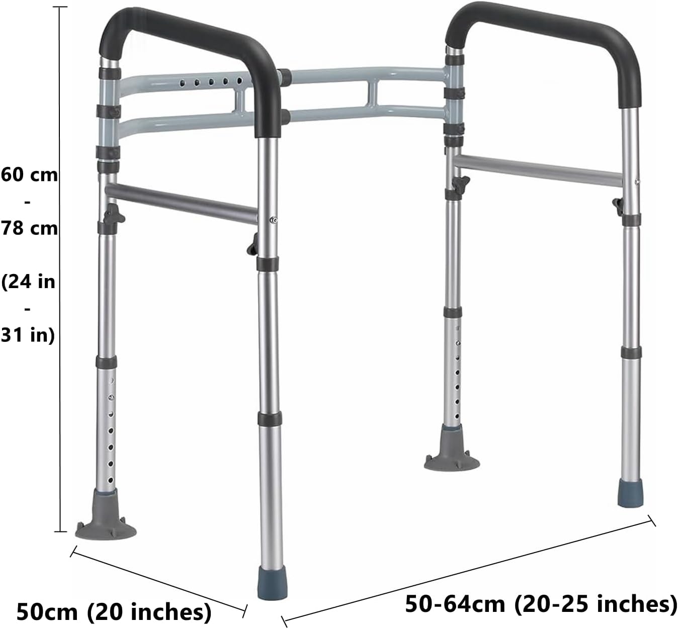Standalone Toilet Safety Rails with Grab Bars & Handles, Silver NEW