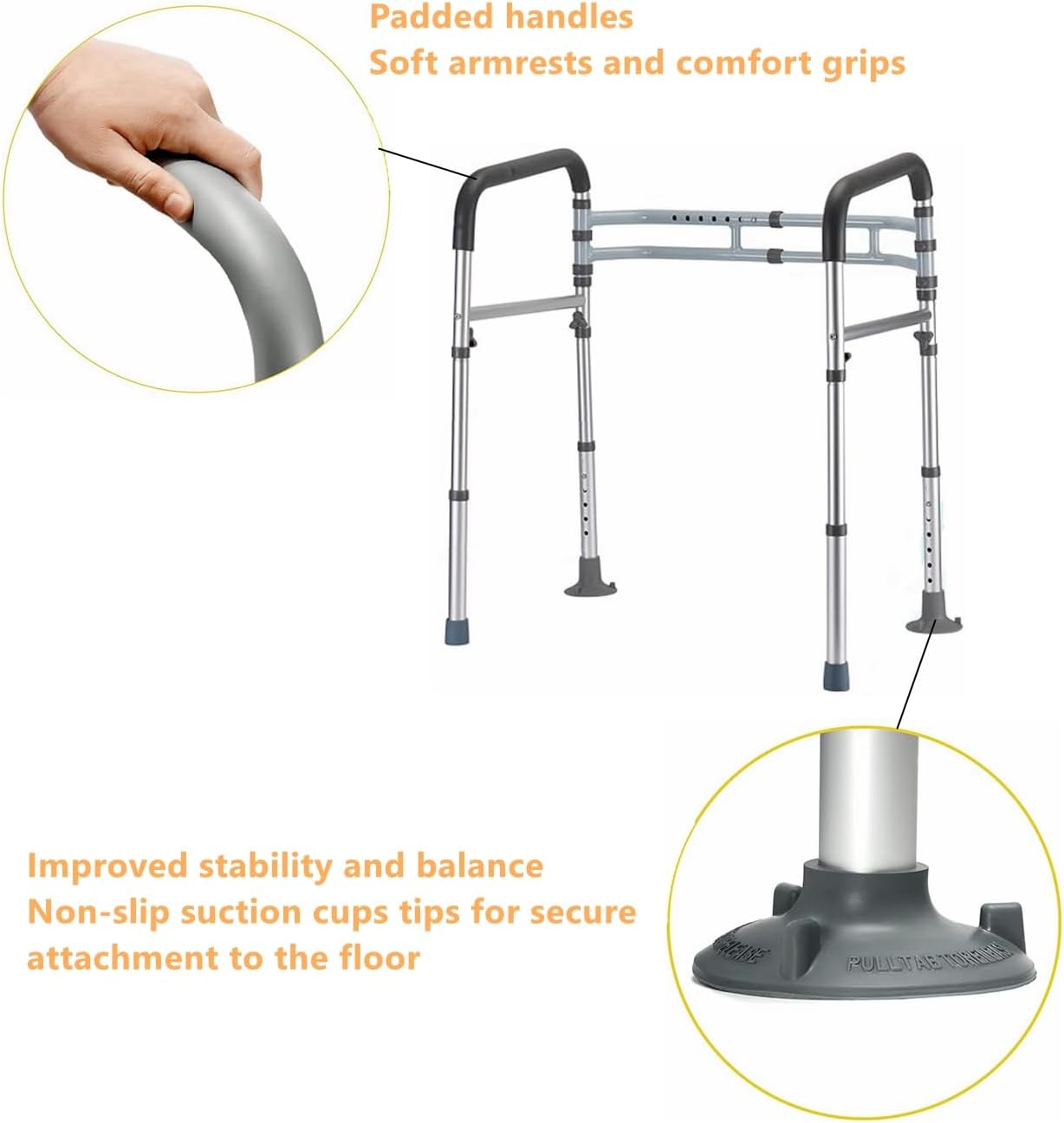 Standalone Toilet Safety Rails with Grab Bars & Handles, Silver NEW