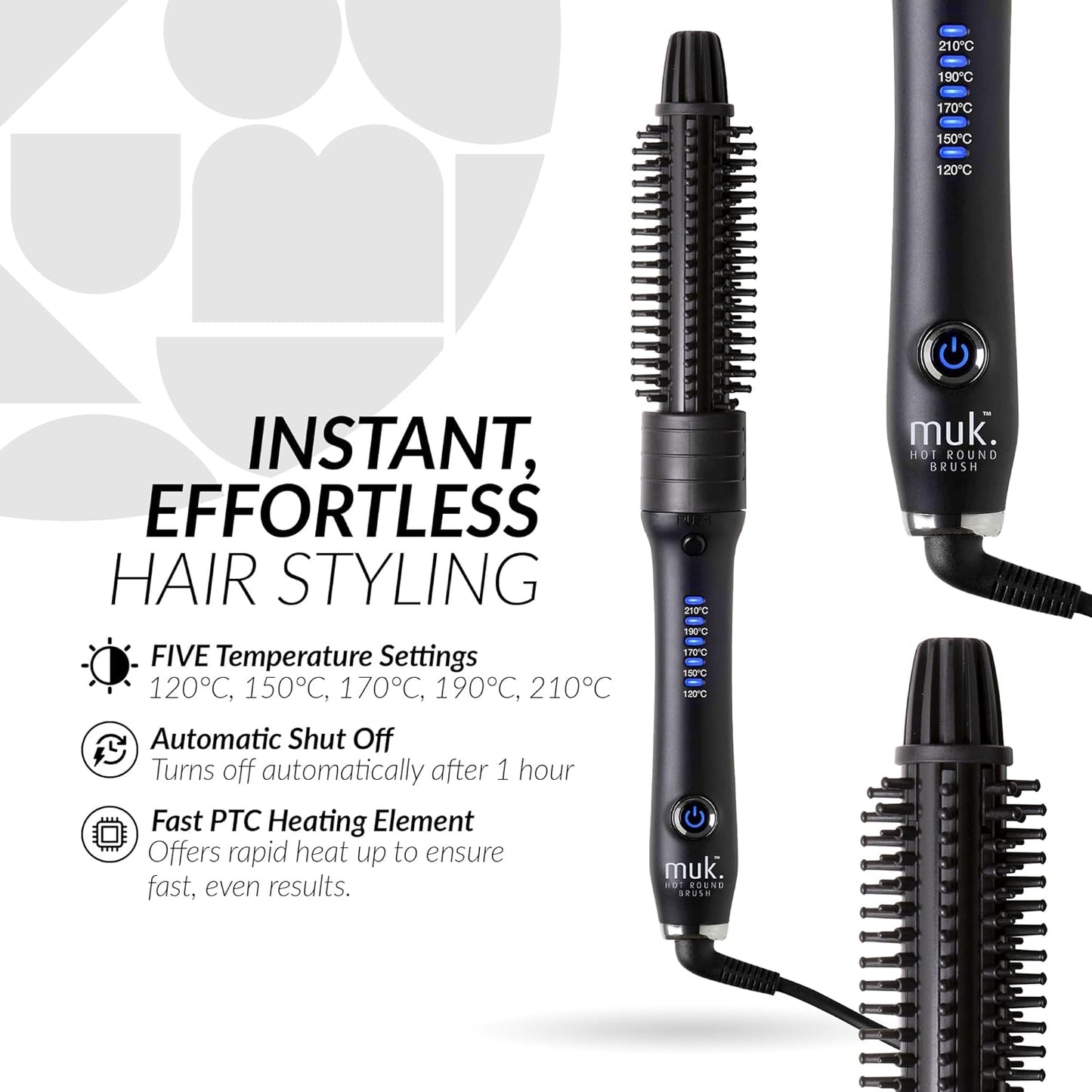 MUK. Hot Round Hair Styling Brush with Interchangeable Ceramic Barrels NEW