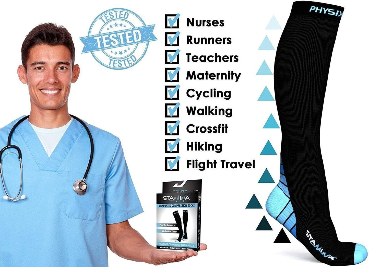 Physix Gear Sport Compression Socks 20-30 mmHg for Men & Women, XXL NEW