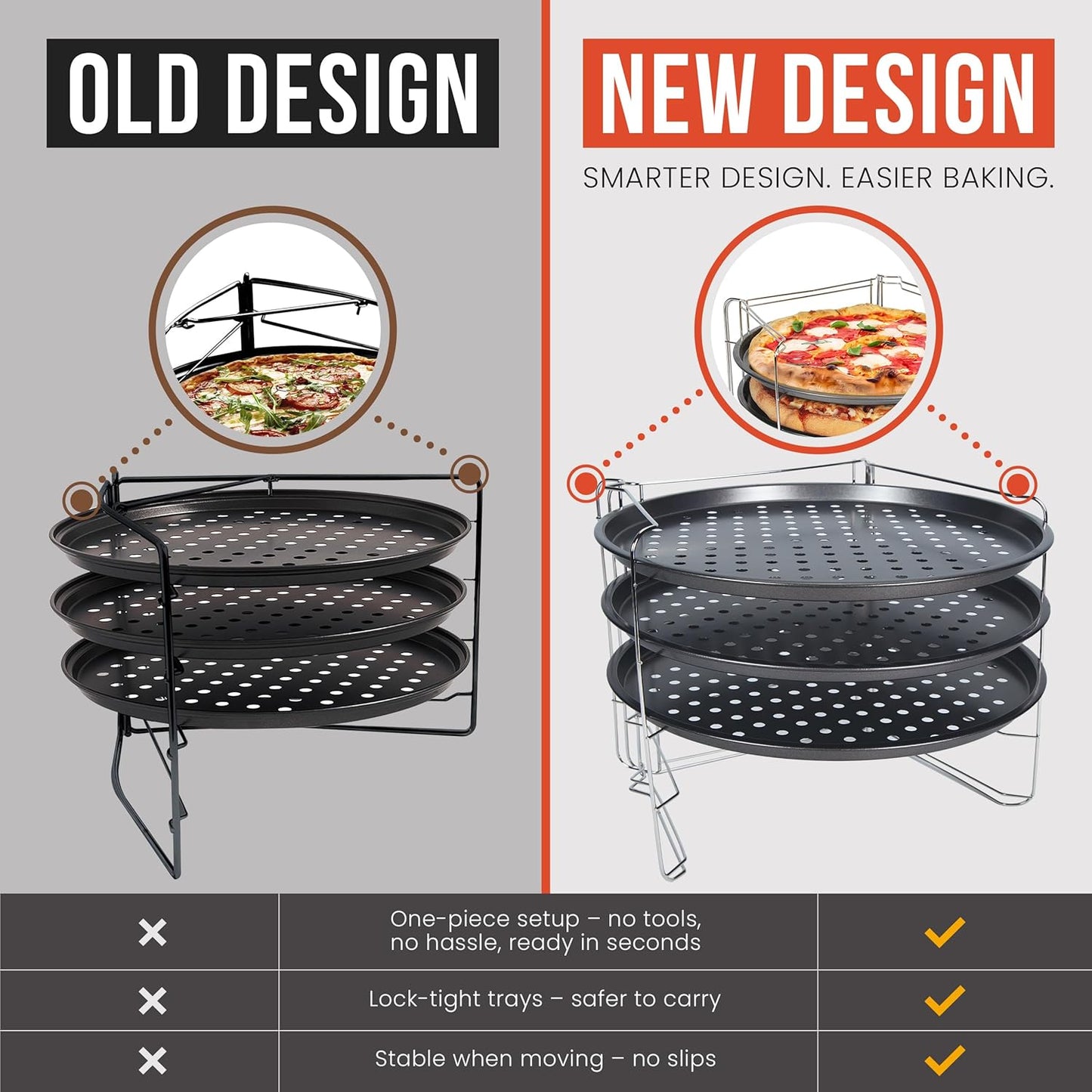 Chef Pomodoro 13 Inch Pizza Pans Set with Rack Non-Stick Stainless Steel NEW