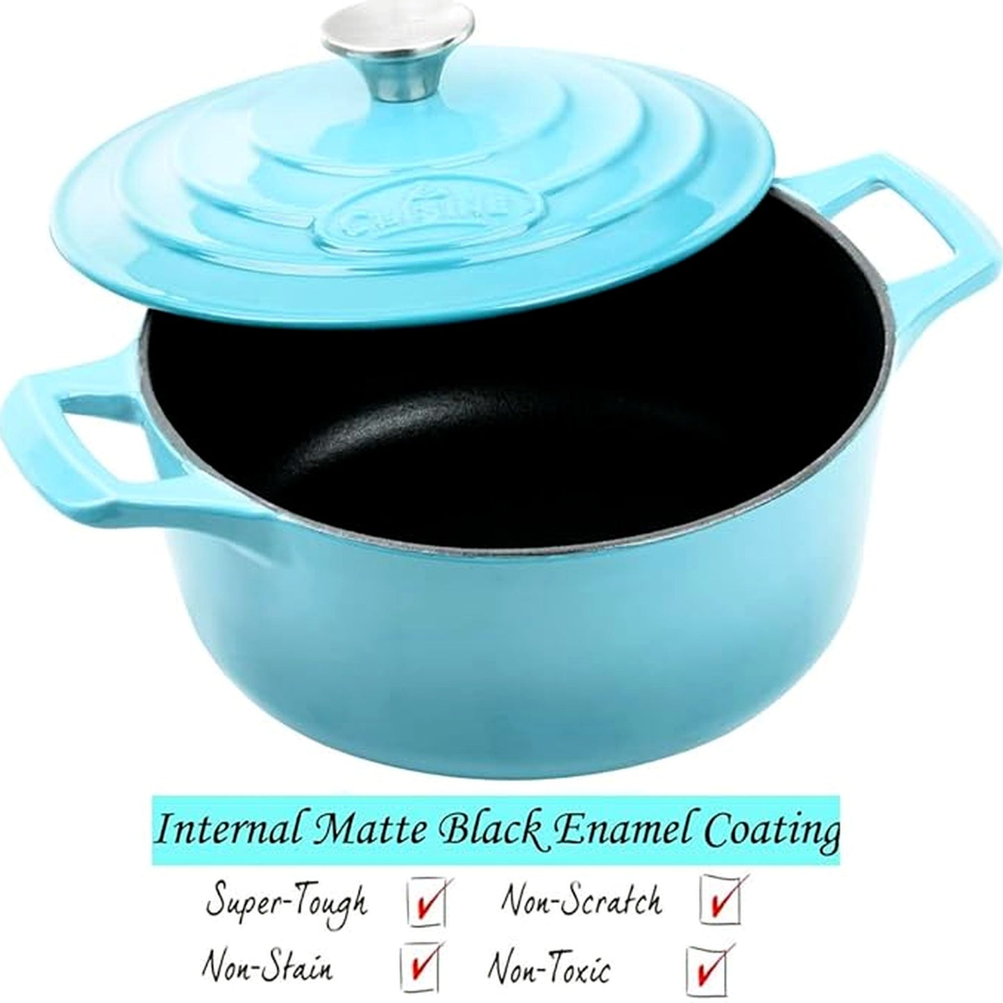 La Cuisine Enameled Cast Iron Dutch Oven Casserole Dish Pot with Lid, 2.1 NEW
