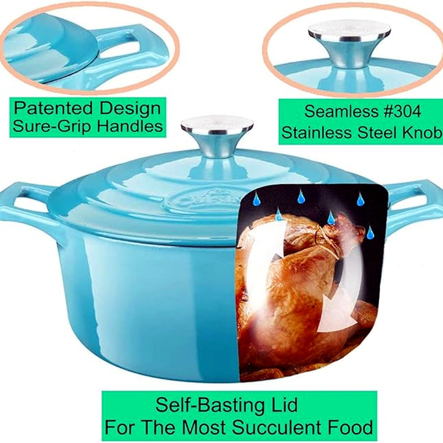 La Cuisine Enameled Cast Iron Dutch Oven Casserole Dish Pot with Lid, 2.1 NEW