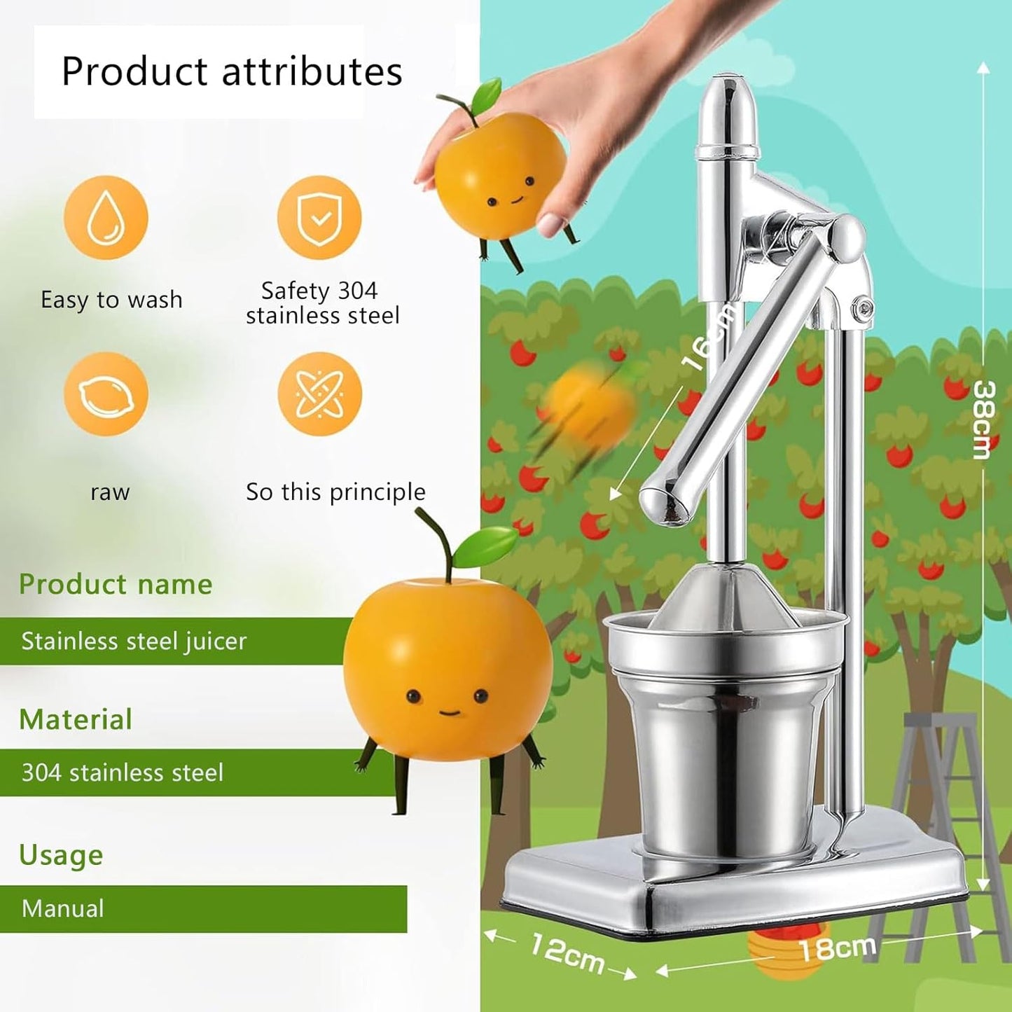 Stainless Steel Manual Citrus Juicer Fruit Juice Squeezer for Home Kitchen DEMO