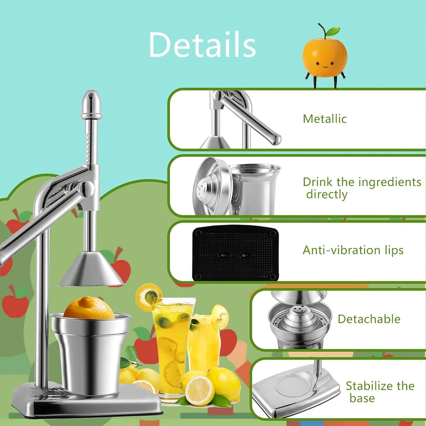 Stainless Steel Manual Citrus Juicer Fruit Juice Squeezer for Home Kitchen DEMO