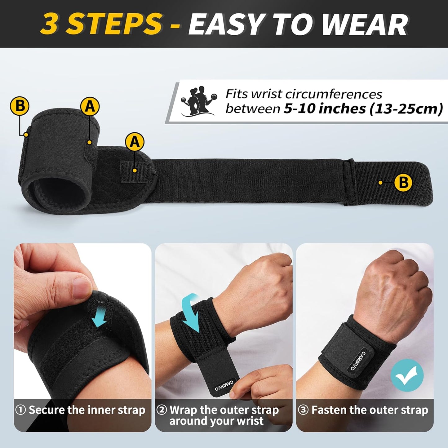 CAMBIVO Adjustable Compression Wrist Brace for Hand & Support, One Size NEW