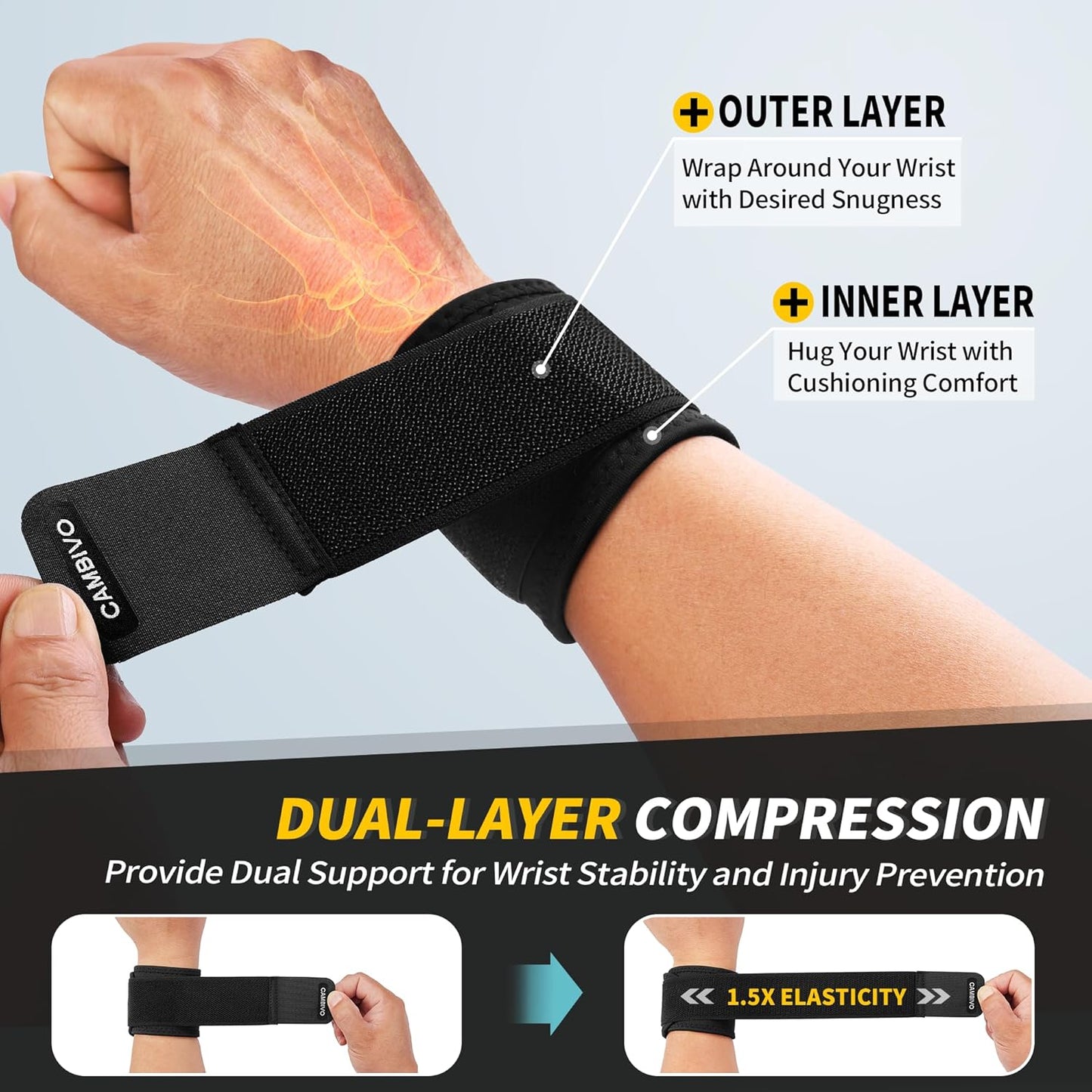 CAMBIVO Adjustable Compression Wrist Brace for Hand & Support, One Size NEW