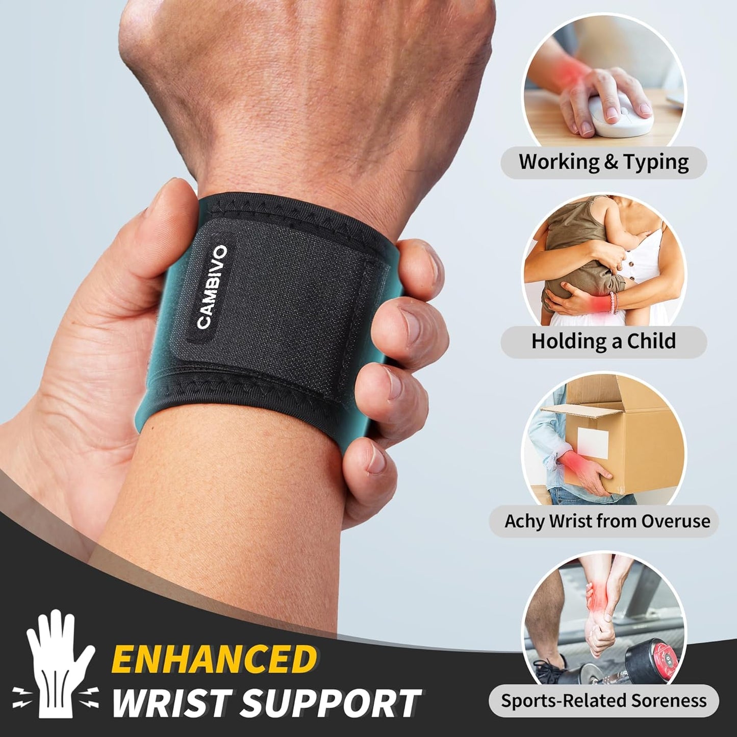 CAMBIVO Adjustable Compression Wrist Brace for Hand & Support, One Size NEW