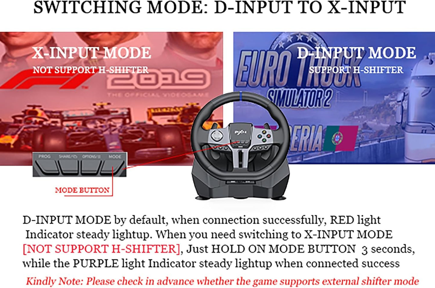 PXN V9 Controllers Black PC Racing Wheel with Pedals and Shifter, 270/900 DEMO