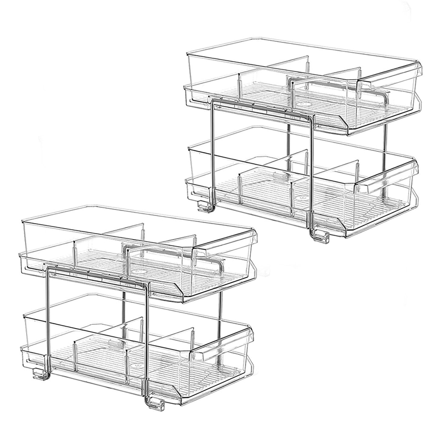 2-Tier Clear Pull Out Cabinet Organizer for Pantry, Under Sink Storage NEW