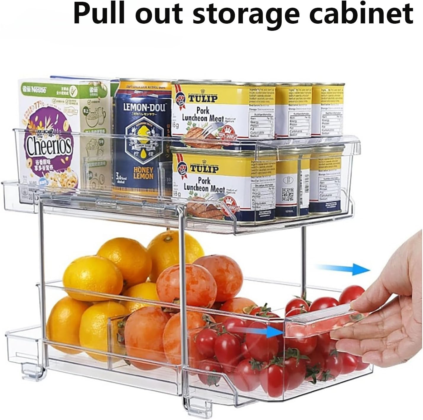 2-Tier Clear Pull Out Cabinet Organizer for Pantry, Under Sink Storage NEW