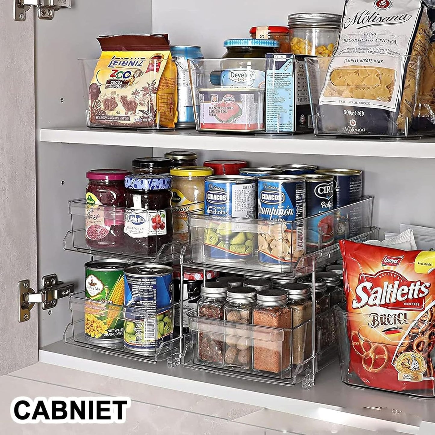 2-Tier Clear Pull Out Cabinet Organizer for Pantry, Under Sink Storage NEW