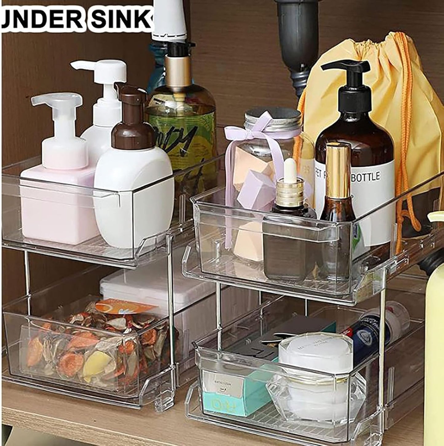 2-Tier Clear Pull Out Cabinet Organizer for Pantry, Under Sink Storage NEW