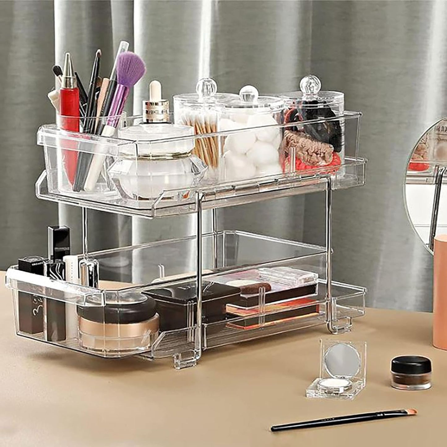 2-Tier Clear Pull Out Cabinet Organizer for Pantry, Under Sink Storage NEW