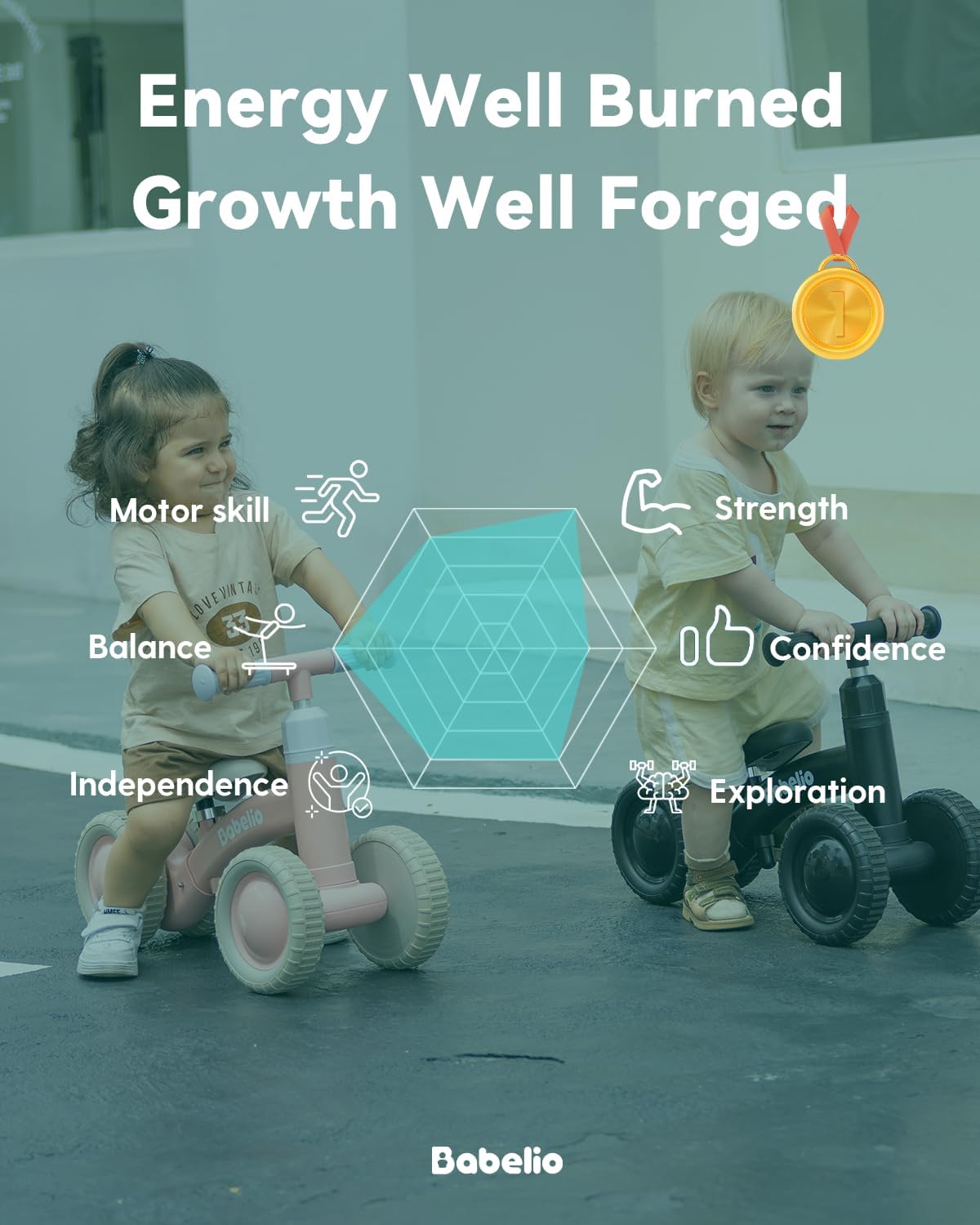 Babelio Black Medium Balance Bike for Toddlers 10-36 Months, Adjustable DEMO