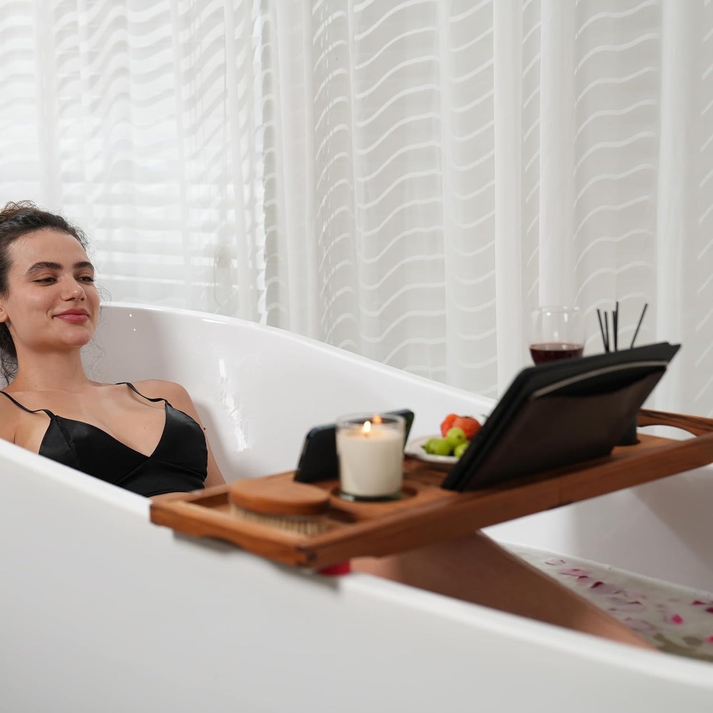 Utoplike Natural Teak Bathtub Caddy Tray - Unique Bathroom Organizer NEW