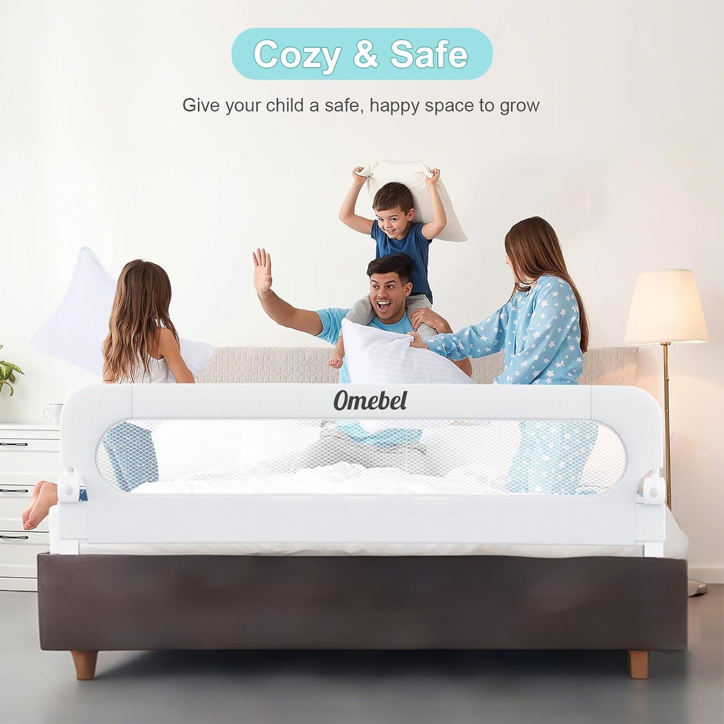 Omebel White Toddler Bed Rail Guardrail Safety Barrier for Kids, DEMO