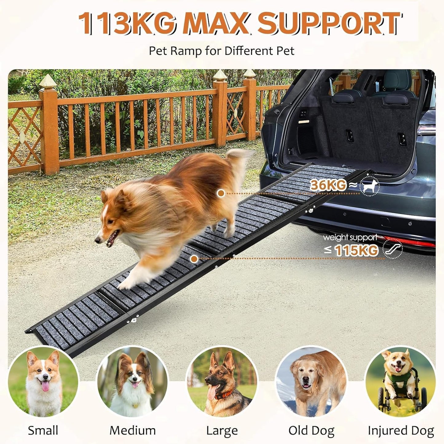 Foldable Non-Slip Aluminium Dog Car Ramp Grey Vehicle Ramps for Pets NEW