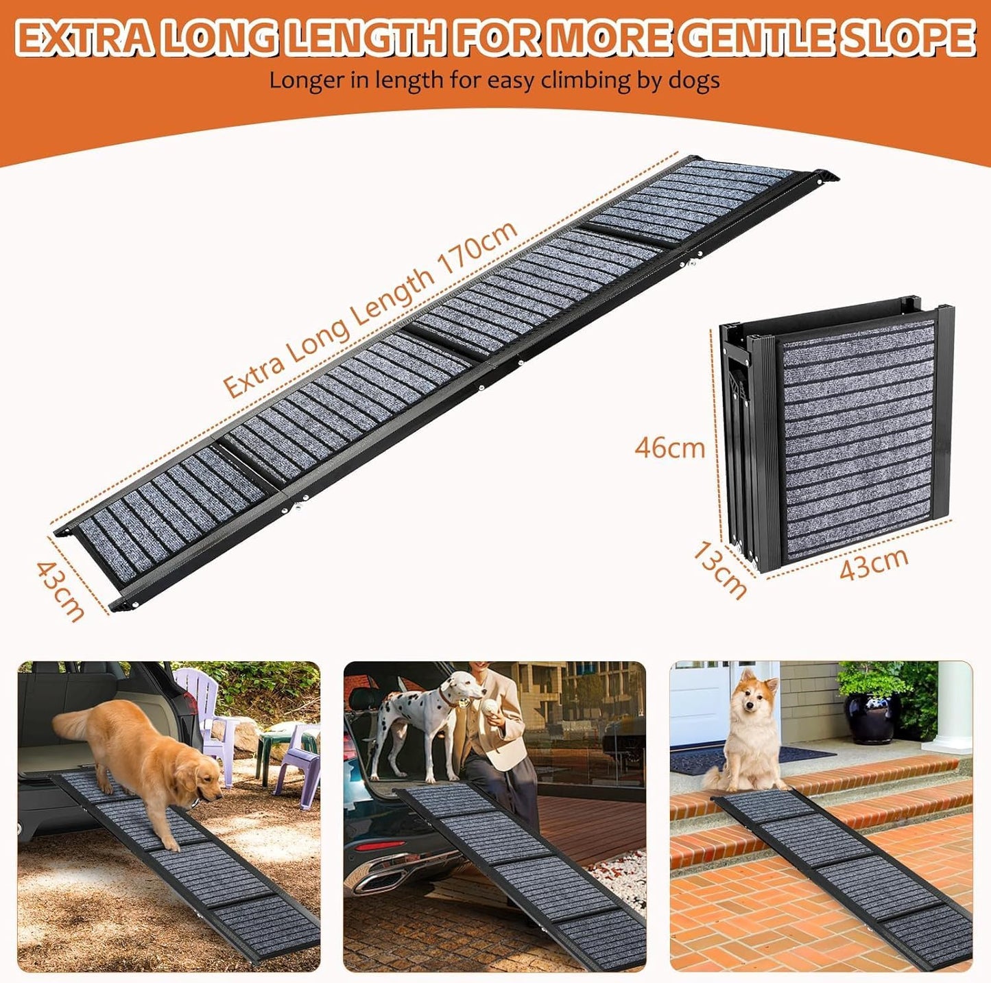 Foldable Non-Slip Aluminium Dog Car Ramp Grey Vehicle Ramps for Pets NEW
