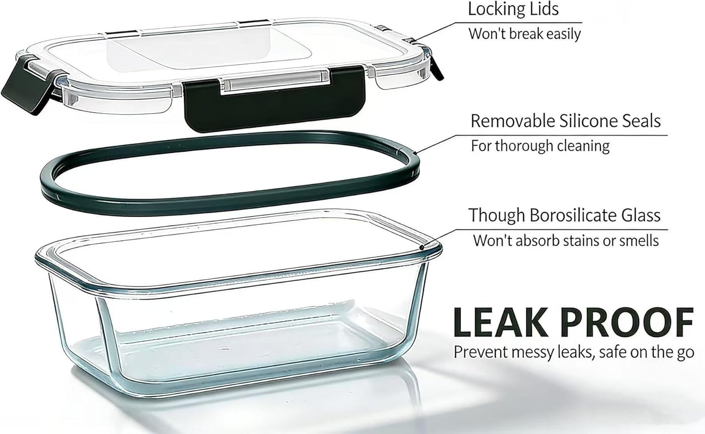 Glass Food Container Sets Storage Containers Set - Airtight, Transparent, NEW