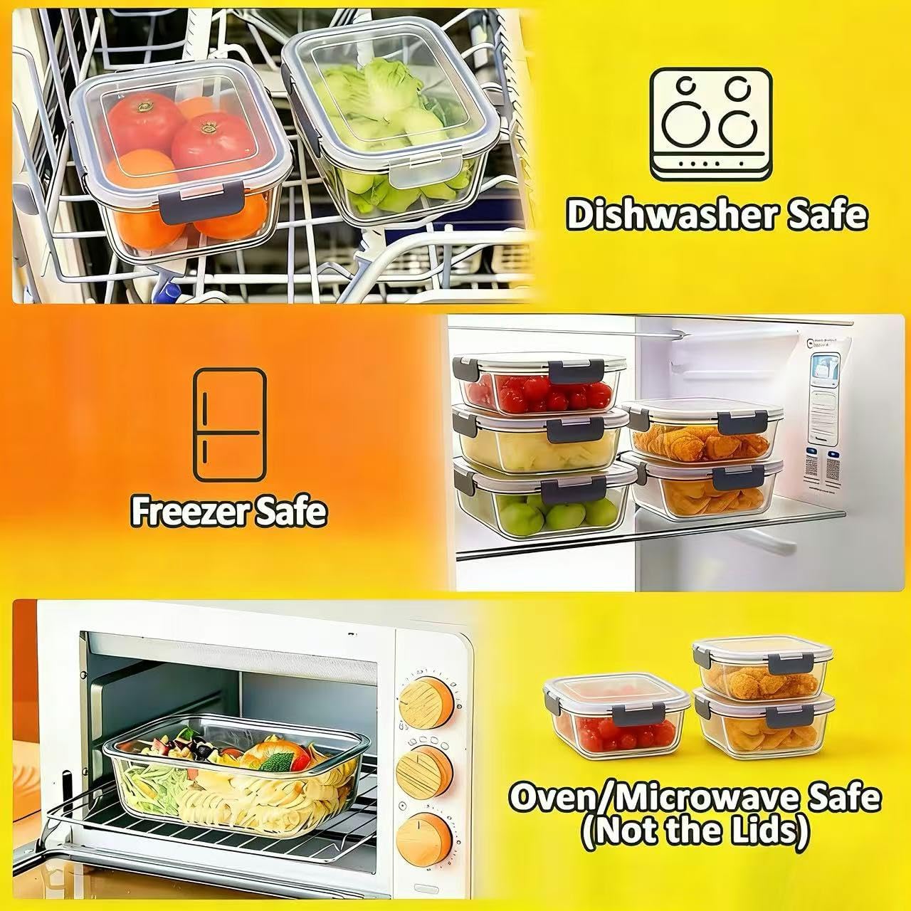 Glass Food Container Sets Storage Containers Set - Airtight, Transparent, NEW