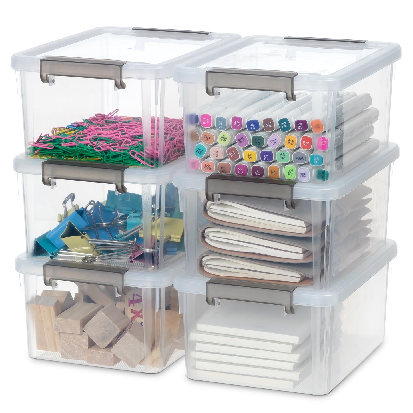 Clear Plastic Storage Bins with Lids, 3.2 Qt Open Containers, , Transparent NEW