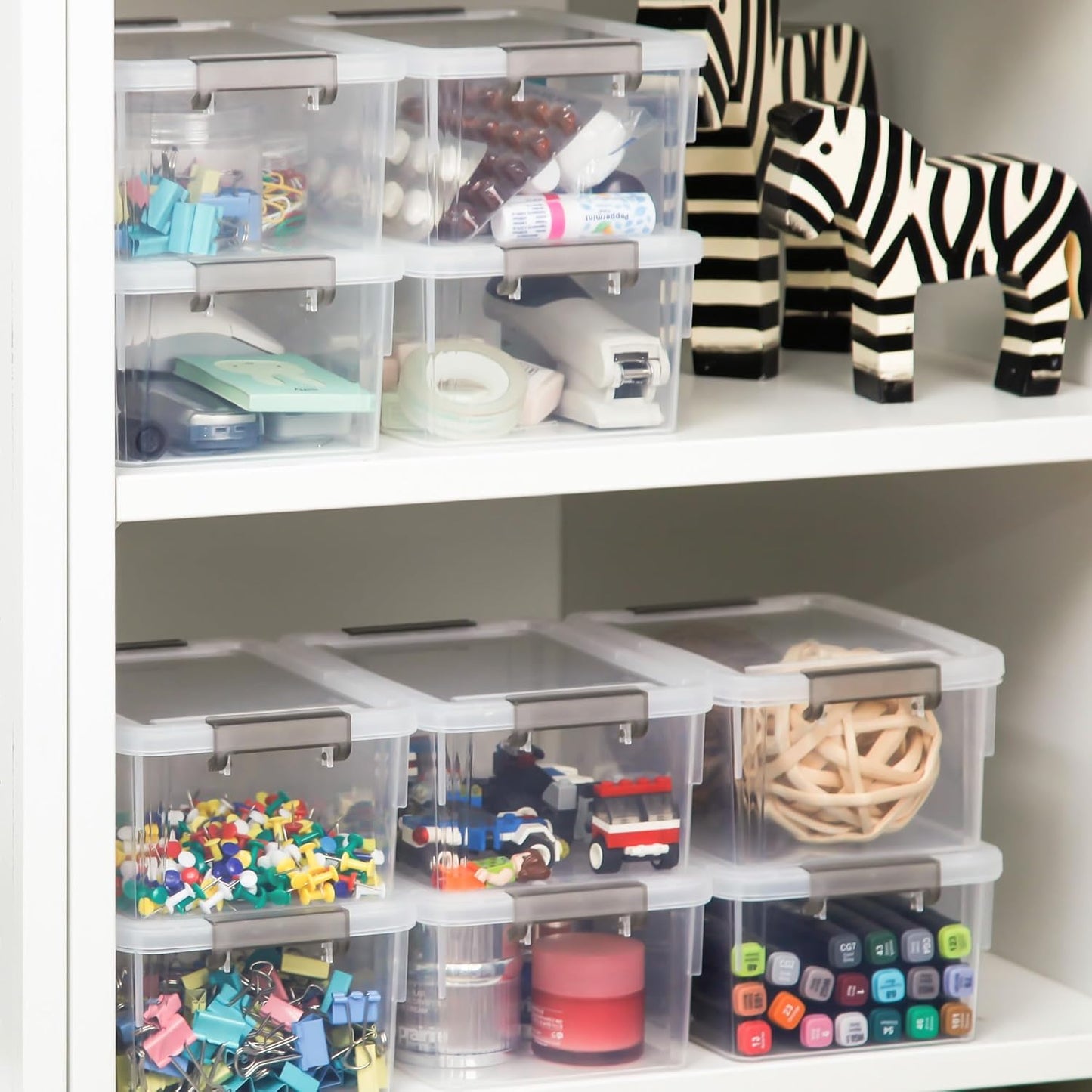 Clear Plastic Storage Bins with Lids, 3.2 Qt Open Containers, , Transparent NEW