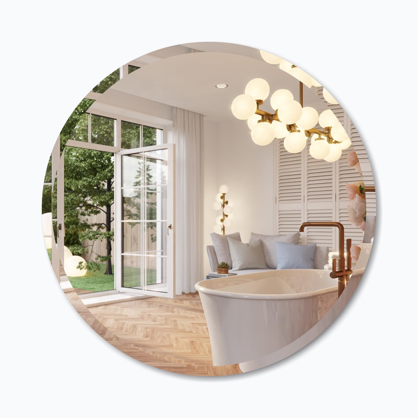 Round Wall-Mounted Mirror Frameless Beveled Bathroom Glass Silver 40.6cm NEW