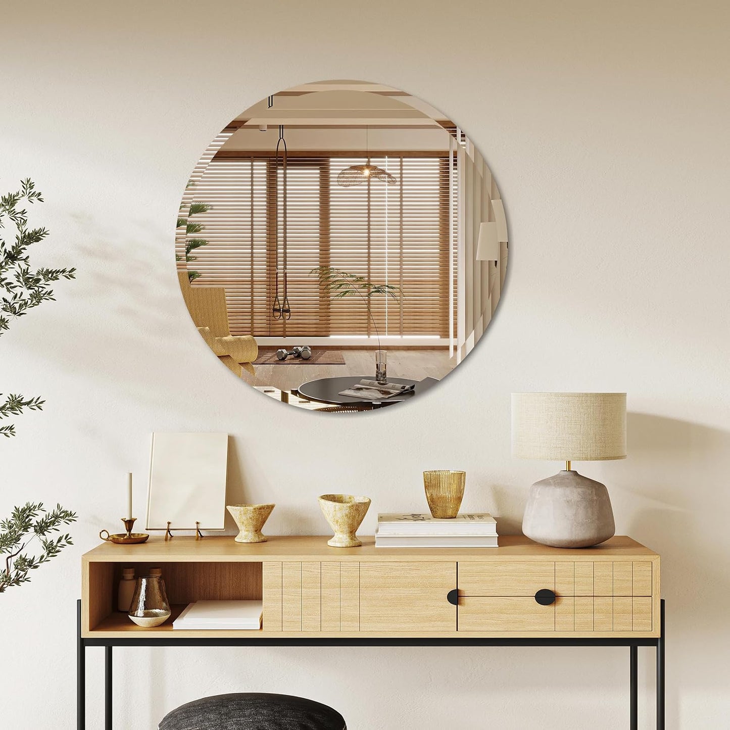 Round Wall-Mounted Mirror Frameless Beveled Bathroom Glass Silver 40.6cm NEW