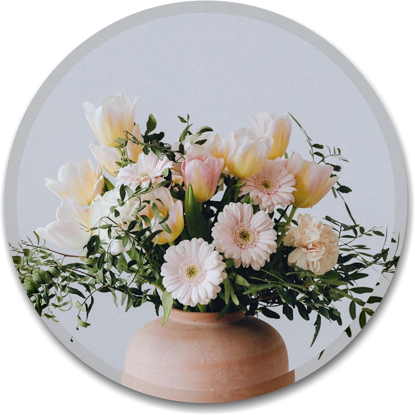 Round Wall-Mounted Mirror Frameless Beveled Bathroom Glass Silver 40.6cm NEW